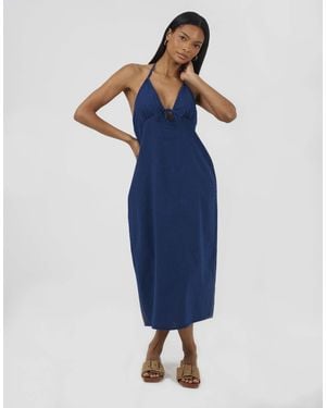 Brave Soul Chambray neckholder-midikleid - Blau