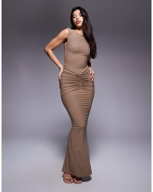 Wanderdoll Poppy Sculpting Mesh Sleeveless Gathered Waist Detail Maxi Dress - Gray