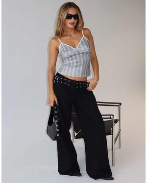 Princess Polly Baccarat Cotton Rich Double Belted Eyelet Detail Wide Leg Denim Jeans - Black