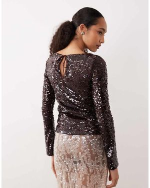 Mango Sequin Long Sleeve Top - Brown