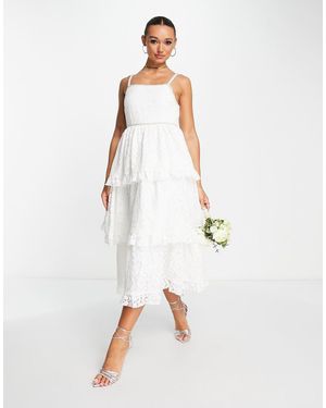 Sister Jane Vestido De Novia Midi De Corte Escalonado De Encaje Con Detalles De Perlas Dream De - Blanco
