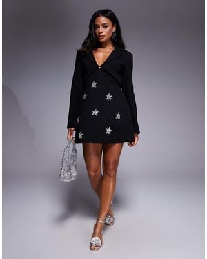 ASOS Structured Tailored Embellished Long Sleeve Dress - Blue