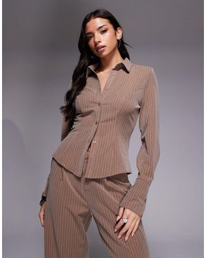 Kaiia Exclusive Button Front Fitted Shirt - Brown