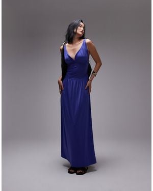 TOPSHOP Ruched Waist Cami Maxi Dress - Blue