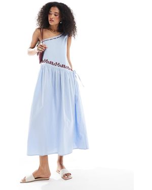 Native Youth – besticktes midaxi-leinenkleid - Blau