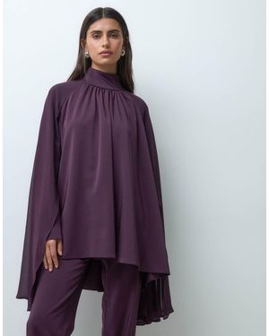 Iyal Top De Conjunto De Gasa De Crepé Con Cuello Subido Y Capa En-Morado