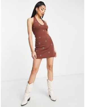 Wednesday's Girl Vestido Corto De Cuello Halter Con Bordados De Mariposas De - Multicolor