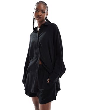 Weekday Perfect - chemise d'ensemble en lin mélangé - Noir
