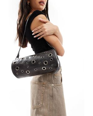 Pull&Bear Eyelet Detail Barrel Shoulder Bag - Black