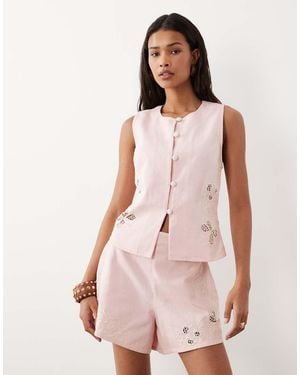 ASOS Denim Shorts With Cutwork Detail - Pink