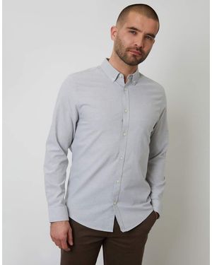 Threadbare Oxford Cotton Slim Fit Long Sleeve Shirt - Grey