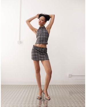 Motel Nasia Check Mini Skirt Co-ord - Natural