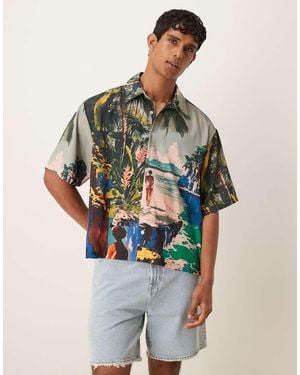 ASOS Oversized Boxy Shirt With Beach Print - Green