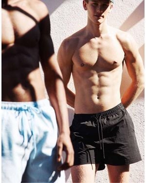 Pull&Bear Elastic Waist Board Shorts - Black