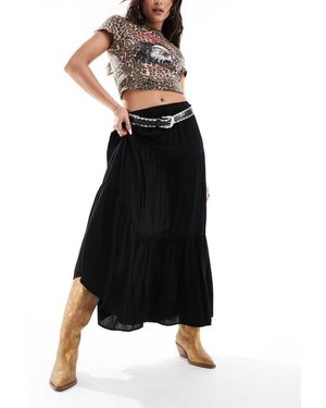 Stradivarius Boho Crinkle Maxi Skirt - Black