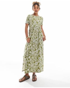 Threadbare Short Sleeve Jersey Midi Dress With Drop Waist - Green