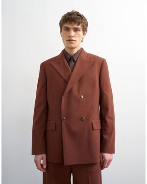 TOPMAN Relaxed Double Breasted Wool Touch Suit Jacket - Brown