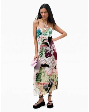 Desigual – trägerkleid mit buntem print - Weiß