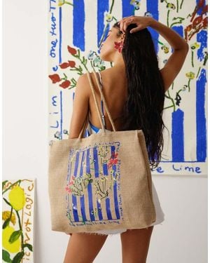 TOPSHOP Tallie Graphic Tote Bag - Blue