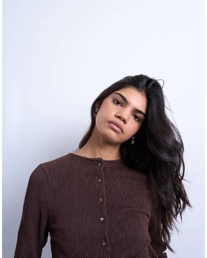 TOPSHOP Crinkle Button Down Long Sleeve Top - Purple
