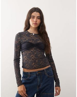 Lioness Midnight Long Sleeve Sheer Lace Top - Blue