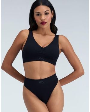Boux Avenue Ribbed Seamless Thongs Soft Flattering High Leg Knickers - Blue