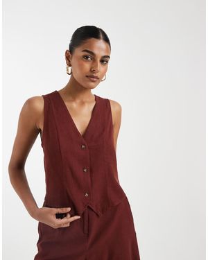Vero Moda Linen Touch Tailo Waistcoat Co-ord - Red