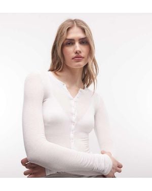 Weekday Long Sleeve Henley T-shirt - White