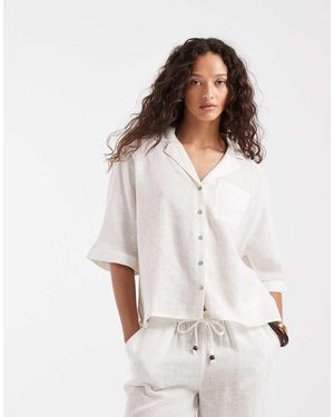 ONLY Linen Blend Short Sleeve Shirt - White