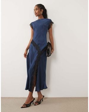 New Look Lace Trim Satin Midi Dress - Blue