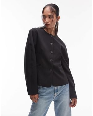 TOPSHOP Ovoid Sleeve Blazer Top - Black