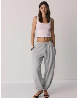 Stradivarius Top Met Tweedeling Effect En Vierkante Halslijn - Grijs