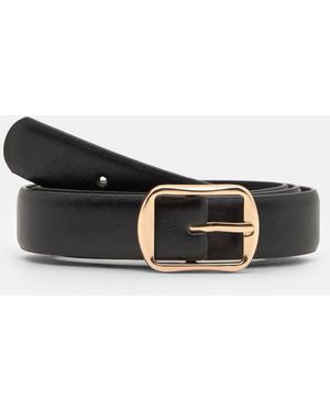 Pull&Bear Thin Belt With Square Buckle - Black