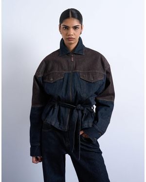 TOPSHOP Veste cintrée en jean bicolore - marron et bleu