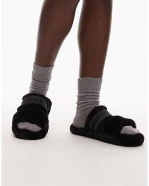 Tommy Hilfiger Faux Fur Slippers - Brown