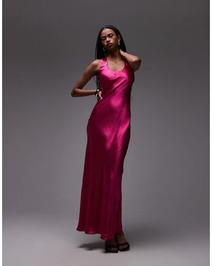 TOPSHOP Vestido Largo De Corte Al Bies Con Espalda De Nadadora De Satén De - Rosa