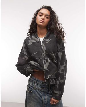 Weekday Oversized Hoodie Met Rits En Camouflageprint - Zwart