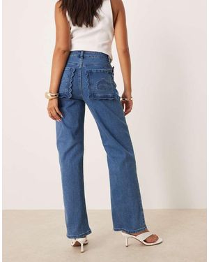 Never Fully Dressed Embroidered High Waist Denim Jeans - Blue