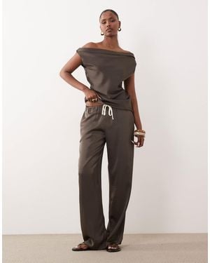 Lioness Femme Pant Satin Contrast Tie Relaxed Leg Pants - Natural