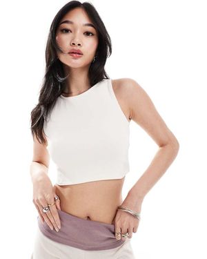 Denim Project Racerback Ribbed Sleeveless Crop Top - White