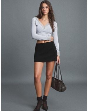 Stradivarius Minirok Met Knoopdetail - Grijs