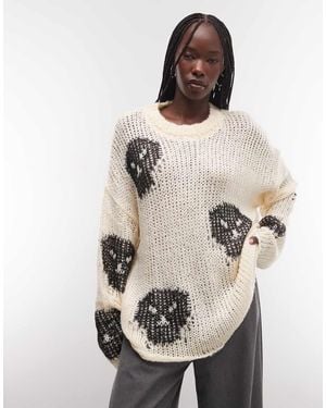 The Ragged Priest Open Knit Bonehead Knit Jumperin Ecru And - Natural