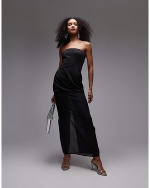 SNDY'S Bandeau Structured Semi Sheer Maxi Dress - Black