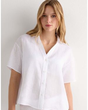 Intimissimi Plain-Weave Linen Short-Sleeved Shirt - White