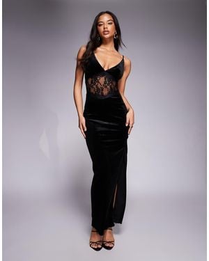TFNC London Plunge Neck Maxi Dress With Lace Insert - Black