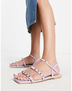 Truffle Collection Studded Strappy Flat Sandals - Blue