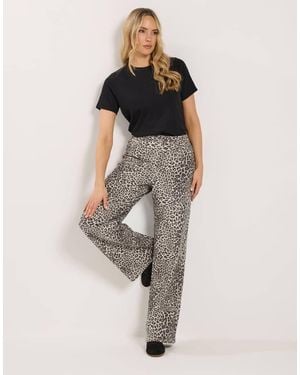Long Tall Sally Leopard Print Wide Leg Jeans - Natural