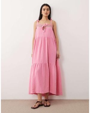 Iisla & Bird Vestito Da Mare Lungo Con Arricciature - Rosa