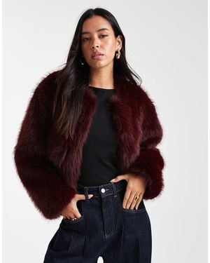 4th & Reckless Faux Fur Cropped Collarless Jacket - Red