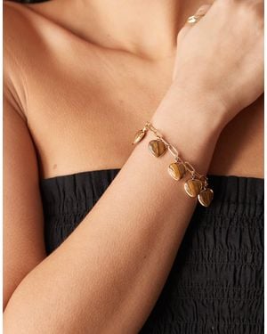 ASOS Bracelet With Faux Tigers Eye Heart Charms - Black